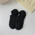Women black mesh low-cut boat socks breathable invisible socks spring summer casual hosiery - CF7304 Black