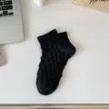 Women black mesh short socks, breathable hollow-out summer boat socks, casual daily wear. - CF7294 Black