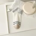 Women breathable mesh short socks, casual white grey ankle boat socks with cute candy style. - 002 Horizontal Stripes
