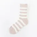 Gezellige koraalvleece gestreepte pluizige sokken voor vrouwen, warme wintersokken. - Eén maat / Beige