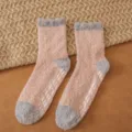 Cozy fuzzy coral fleece women's mid-calf winter floor socks with anti-slip grip sole. - Forest Pink