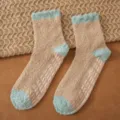 Women's cozy fuzzy coral fleece non-slip floor socks winter warm mid-tube home sleep socks. - Forest Khaki