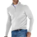 Jersey de cachemira de manga larga con cremallera corta para hombre top elegante - Blanco