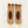 Donna inverno caldo pile corallo cartone animato orso peluche calzini pavimento - Taglia unica / Simpatico animale domestico cachi