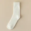 White fluffy coral fleece mid-tube socks, soft thick warm fuzzy home sleep socks women. - White