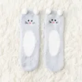 Donne Grigio Pile Animale Carino Peluche Invernale Caldo Calze Da Notte Con Pompon - Taglia unica / Simpatico animale domestico grigio chiaro