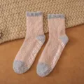 Soft coral fleece fuzzy anti-slip gripper socks for women, warm winter home sleeping socks. - One Size / Mori Style Ruffled Cuff - Dusty Pink