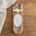 Thickened coral fleece cat design mid-tube socks warm winter cozy home floor socks cute footwear - Khaki