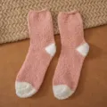 Women fluffy coral fleece socks in pink with white toe, soft cozy warm winter sleep floor socks. - One Size / Type E Pink