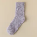 Women soft fuzzy winter warm coral fleece mid-tube sleep socks candy color casual floor socks - Purple