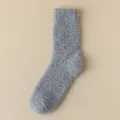 Grey fuzzy coral fleece mid-tube warm winter sleep socks for women comfortable daily wear - Gray