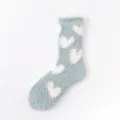 Winter fuzzy coral fleece socks for women, cute white heart pattern thick warm sleep floor socks - One Size (35-39) / Light Green