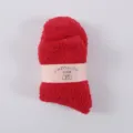 Solid color coral fleece sleep socks with paper band, soft comfortable winter mid-tube socks - One Size / Red