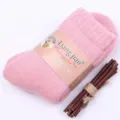 Pink thick wool socks for winter warm mid-calf thermal solid color fuzzy knit fashion socks 36-40cm - One Size / Women's Pink