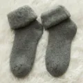 Verdikte winter wollen sokken voor vrouwen, warme thermische fleece gevoerde sokken in donkergrijs. - Eén maat / Grijs