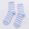 Chaussettes en polaire corail moelleuses rayées bleu blanc chaud hiver chaussettes - Taille unique / Bleu