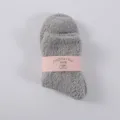 Solid color coral fleece sleep socks casual warm mid-tube socks for autumn winter daily use - One Size / Gray