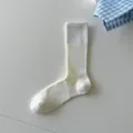 White ribbed mid-calf socks for women, breathable thin spring summer daily wear hosiery. - One Size / AM2526 Cream