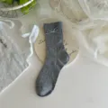 Women grey mid-tube socks with cute bow mesh hollow design breathable cotton daily wear casual socks - One Size / Grey