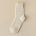 Beige coral fleece mid-tube socks, thickened warm fuzzy floor socks for women cozy sleep. - Off White