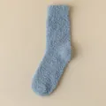 Blue cozy coral fleece fuzzy winter sleep socks for women soft warm mid tube floor socks - Denim Blue