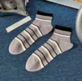 Men vintage striped low cut short socks breathable cotton casual daily wear sports socks - CF6122 Grey Stripes