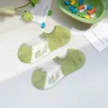 Summer thin breathable mesh boat socks with cute letter embroidery detail close up. - One Size / Xc1391 Green