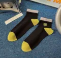 Men cotton short socks retro color block casual socks comfortable breathable embroidery - CF6122 Black