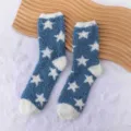 Cozy coral fleece winter socks for women, thick fuzzy warm star pattern floor socks home wear - One Size / Navy Blue