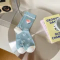 Cute blue heart embroidered mid tube socks for women casual spring summer cotton hosiery - One Size / sk2335 Blue LOVE Heart