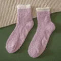 Cozy fuzzy fleece non-slip floor socks for women, soft warm winter sleep socks with grips. - One Size / Two-Tone Light Purple