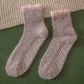 Cozy coral fleece non-slip fuzzy socks for women, warm sleep socks with gripper dots. - One Size / Color Block Khaki