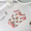 Sheer mesh ankle socks for women, featuring delicate floral embroidery and pink heels and toes. - One Size / 5047 Pink All-Over Flowers