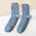 Thick coral fleece winter warm socks for men and women, non-slip grip dots sole, cozy homewear. - One Size / Denim Blue
