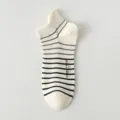 Men's breathable cotton short socks retro striped low cut casual comfort sports boat socks. - CF6110 White Horizontal Stripes
