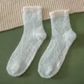 Cozy coral fleece non-slip floor socks for women, soft winter indoor sleep socks. - One Size / Patchwork Light Green
