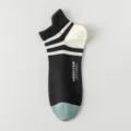 Men's cotton ankle socks, retro striped low cut boat socks, comfortable breathable sports socks. - CF6110 Black