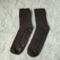Brown fluffy fleece winter socks with non-slip grips, thick cozy warm mid-calf socks for home. - One Size / Coffee
