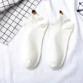 Weiße Damen Füßlinge mit süßem gesticktem Smiley Gesicht, bequeme Baumwoll Kurzsocken. - Einheitsgröße / Weißer Stil 1