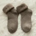Thickened winter warm wool socks for women, cozy brown speckled fleece thermal snow socks. - One Size / Coffee