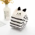Calze alte in pile corallo con orecchie di gatto, calde e morbide calze da notte per donna. - Gatto a Strisce Bianche e Nere