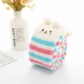 Comodi calzini morbidi in pile corallo con orecchie d'orso e righe per donna caldi - Orso a righe rosse e blu