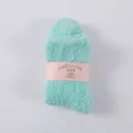 Mint green fuzzy sleep socks, coral fleece mid-calf cozy socks for women autumn winter daily. - One Size / Apple Green