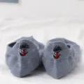 Graue süße Cartoon bestickte flache Bootssocken für Damen, atmungsaktive Sommersocken. - Einheitsgröße / Denimblau Stil 2