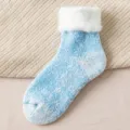 Thick winter thermal snow socks for women, soft fleece lined cozy knit warm fuzzy hosiery. - One Size / Light Blue