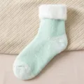 Women's fleece lined thermal wool socks, mint green thick fuzzy winter warm socks. - One Size / Light Green