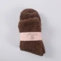 Comfortable brown coral fleece sleep socks, solid color mid-tube design for autumn and winter. - One Size / Brown