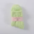 Solid color coral fleece sleep socks, light green warm mid-tube winter socks variant style. - One Size / Light Green