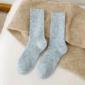 Light blue cashmere wool knit slouch socks for women, cozy winter thermal floor socks. - One Size / yj24165 Blue
