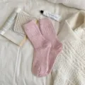 Pink woolen knit cozy winter socks, thick warm crew socks for women daily home wear. - One Size / xhs Soft Pink